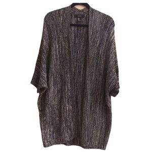 FOREVER 21 Black and White Marled Open Front Short Dolman Sleeve Cardigan